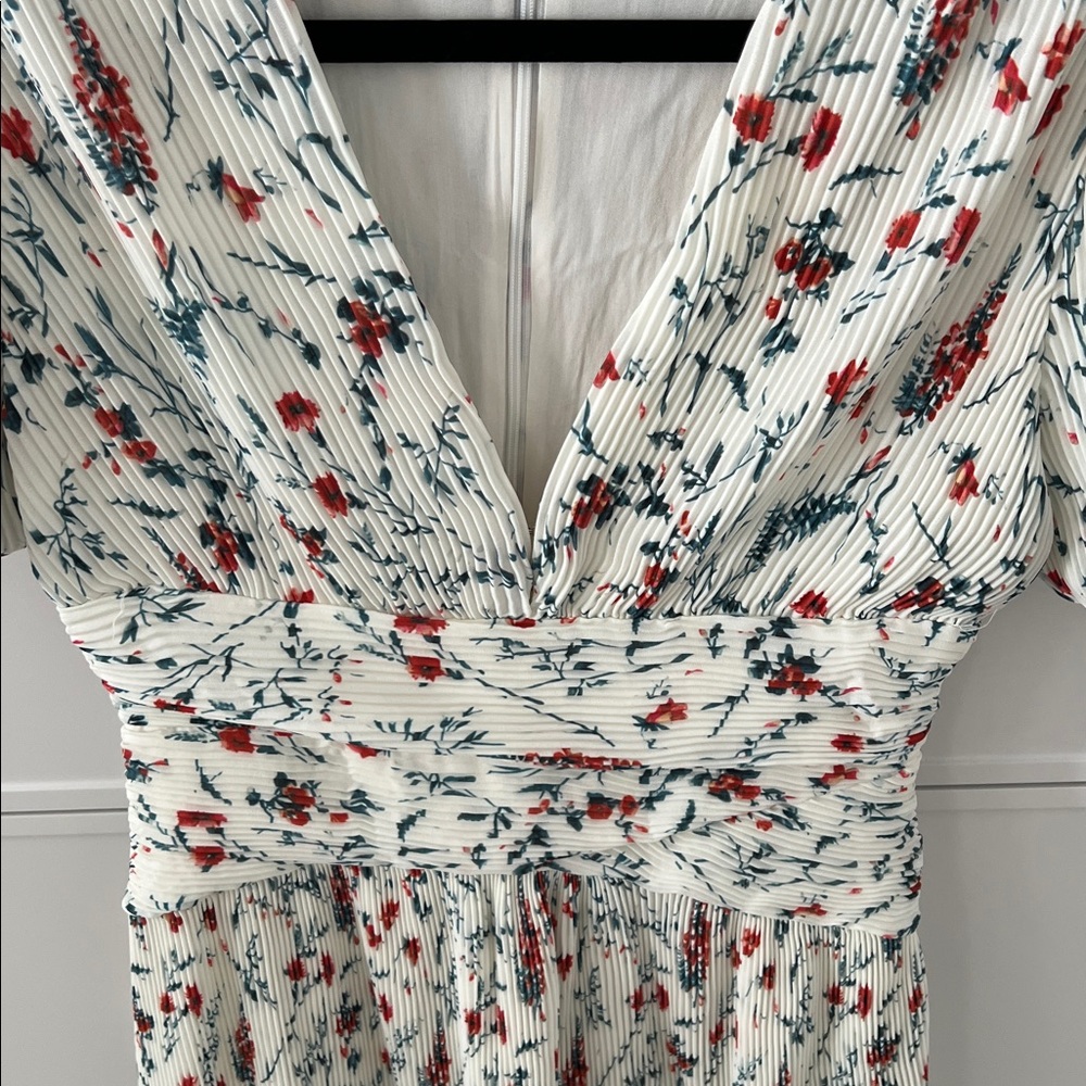 Maje pleated Dress with Red & Blue Floral Print - Picture 3 of 3